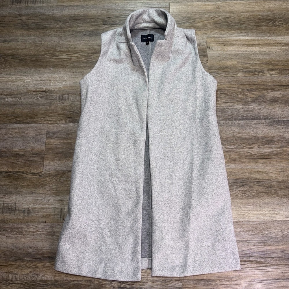 Love Tree Gray Long Vest Duster Cardigan Womens Medium Open Front Patch Pockets